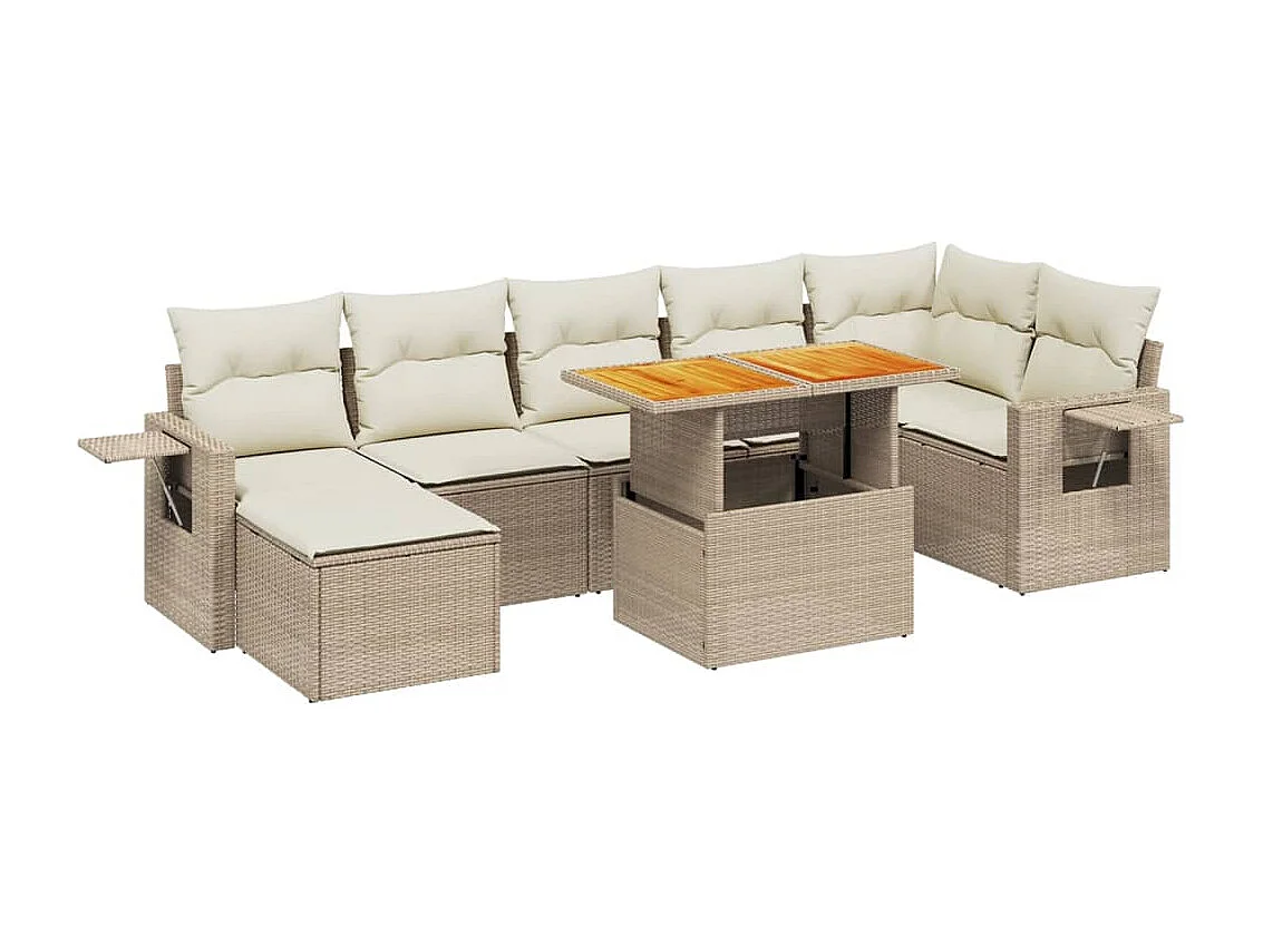 Salon de jardin avec coussins 8 pcs beige résine tressée