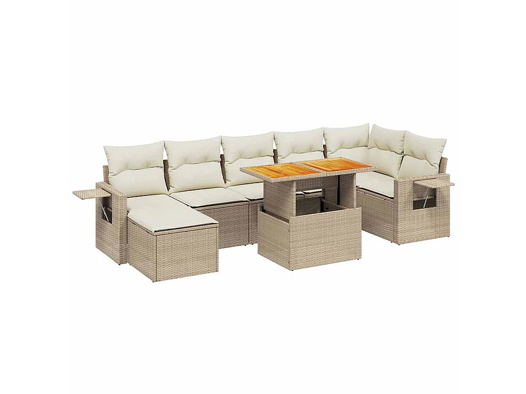 Salon de jardin avec coussins 8 pcs beige résine tressée
