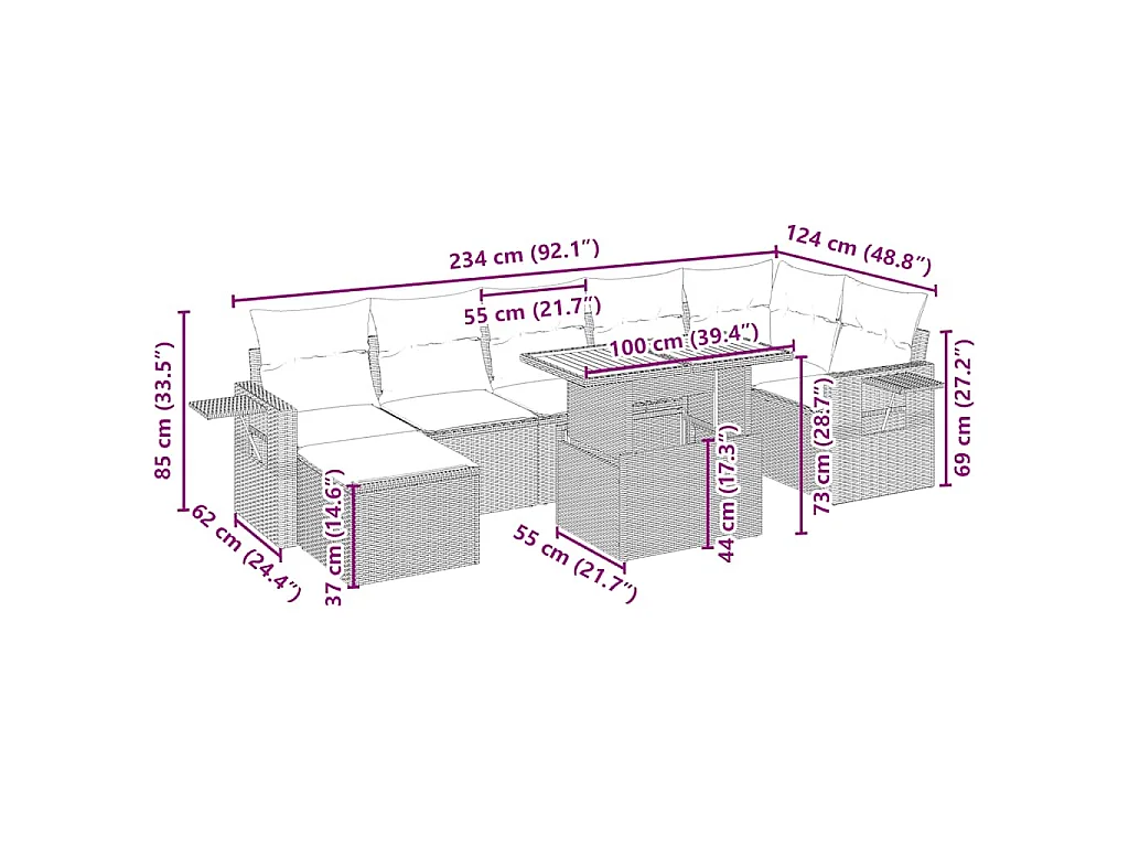 Salon de jardin avec coussins 8 pcs beige résine tressée
