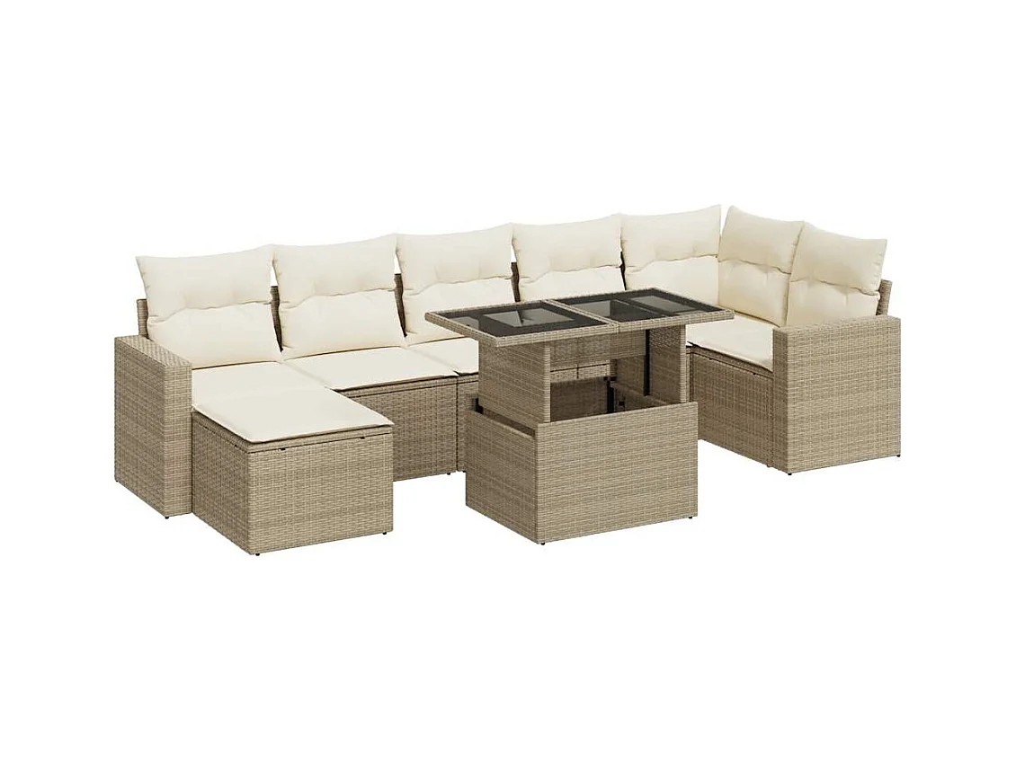 8-tlg. Garten-Sofagarnitur mit Kissen Beige Poly Rattan