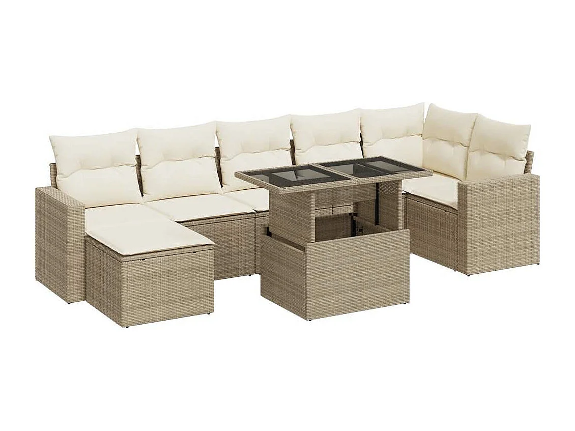 Set Divano da Giardino 8 pz con Cuscini Beige in Polyrattan