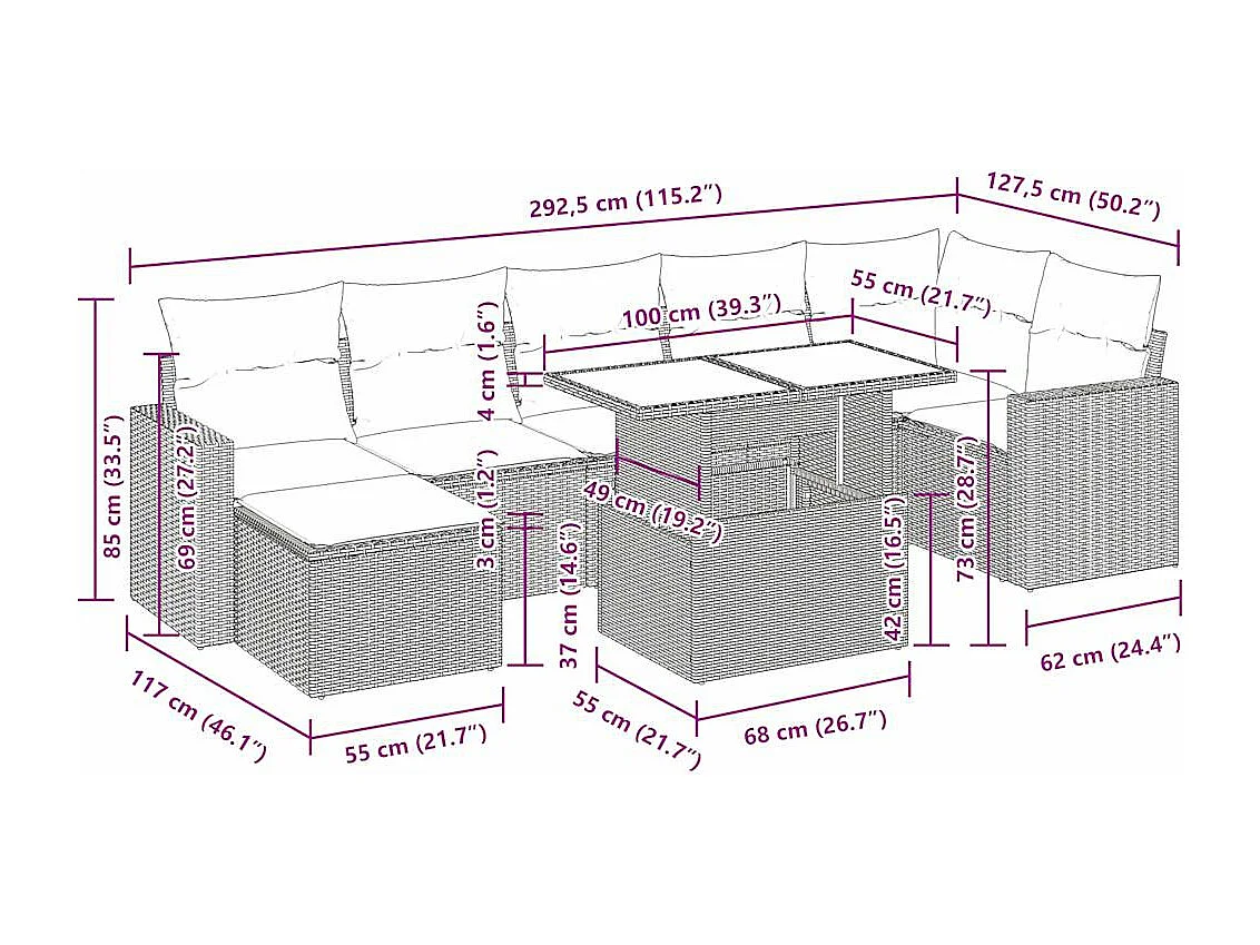 Set Divano da Giardino 8 pz con Cuscini Beige in Polyrattan