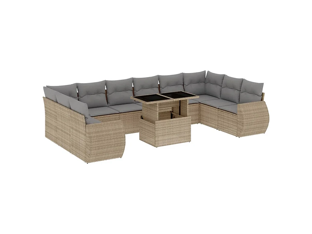 11-delige Tuinset met kussens poly rattan beige