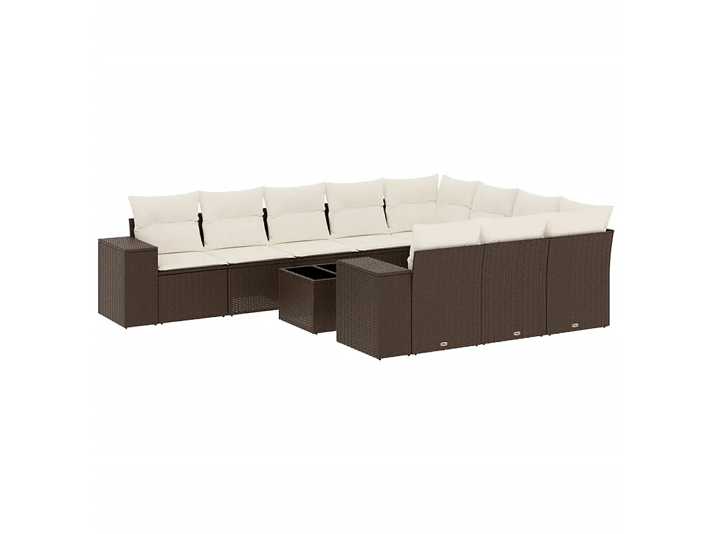 11 pcs conjunto sofás de jardim c/ almofadões vime PE castanho