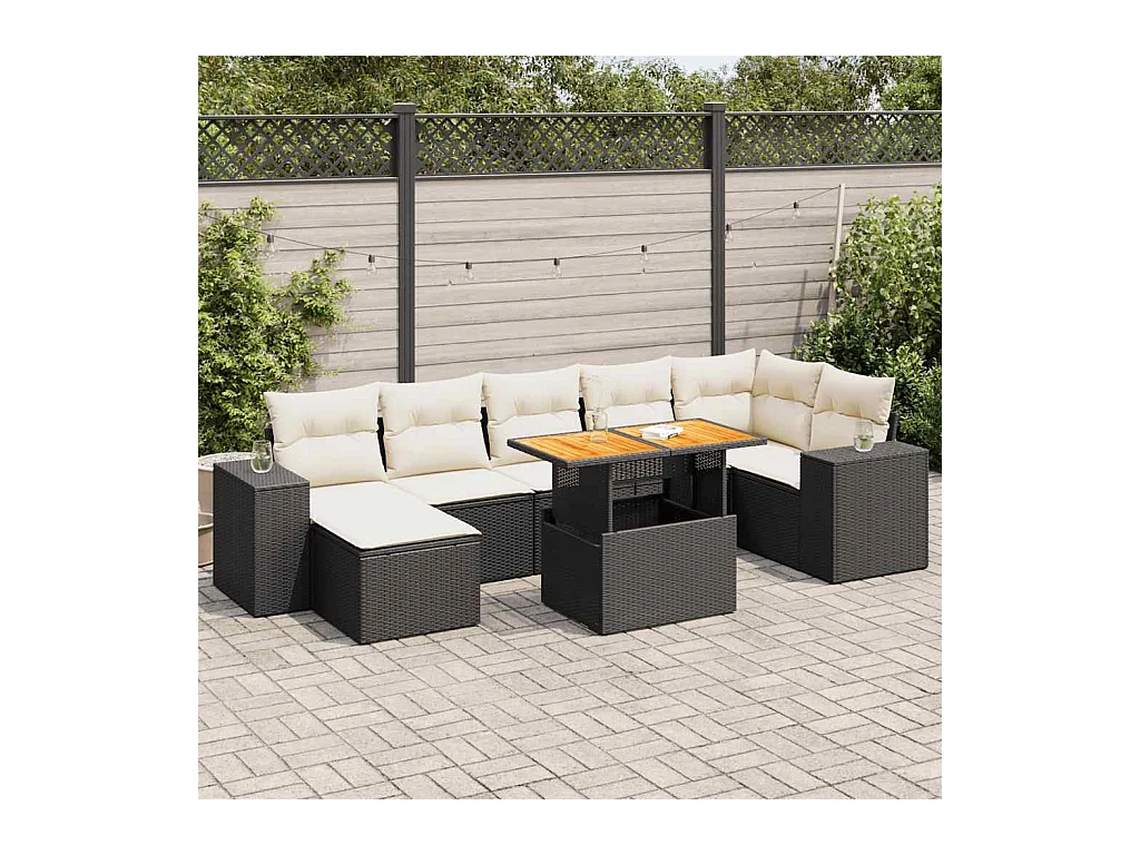 Set Divani da Giardino con Cuscini 8 pz Nero in Polyrattan