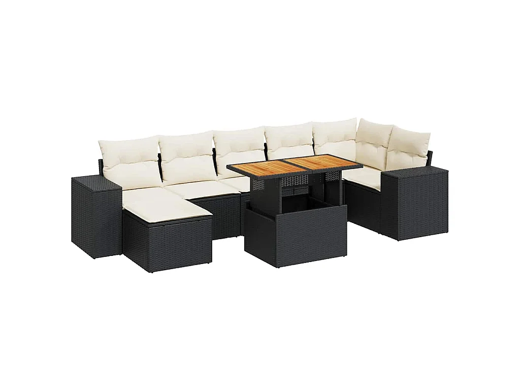 8-tlg. Garten-Sofagarnitur mit Kissen Schwarz Poly Rattan