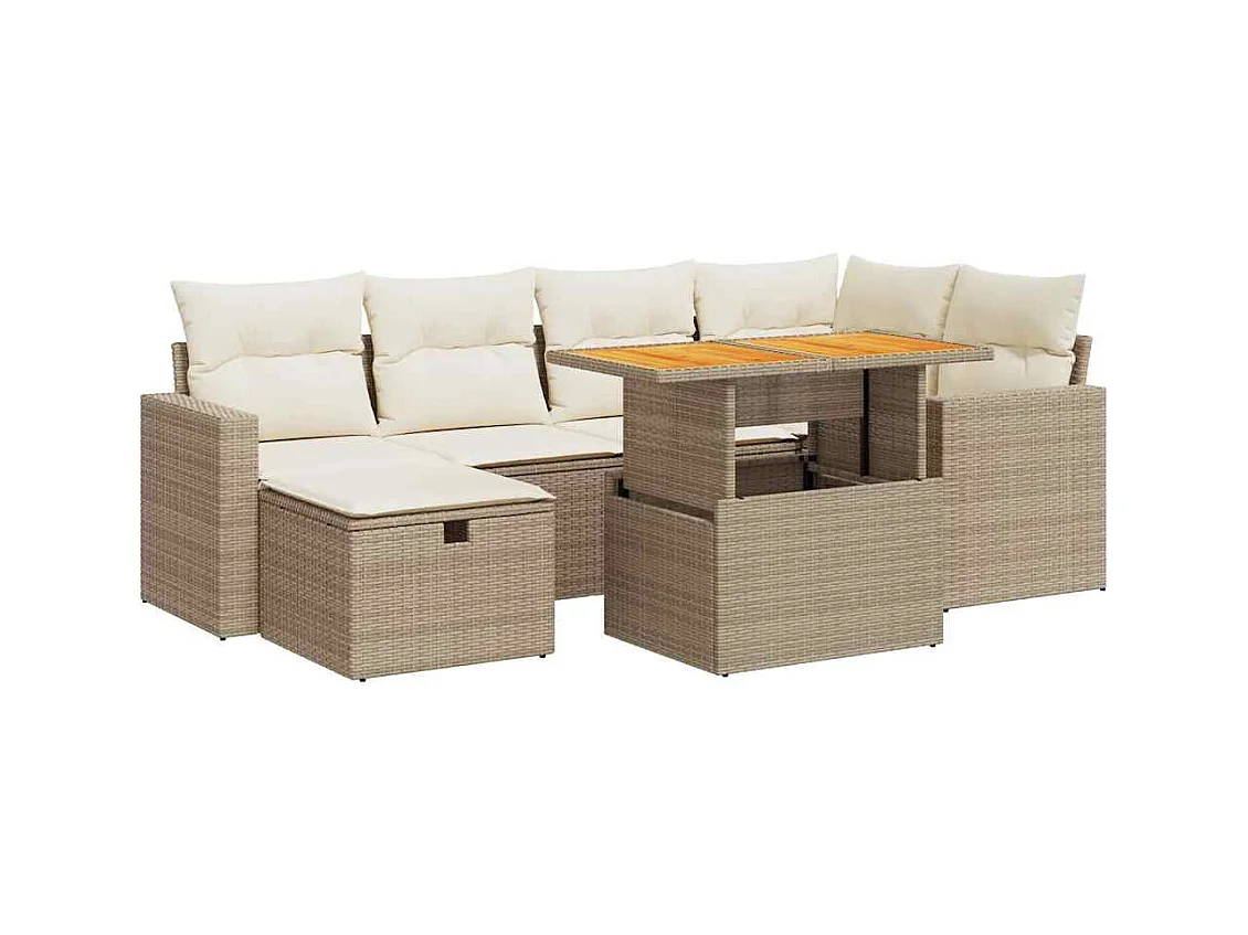 8-tlg. Garten-Sofagarnitur mit Kissen Beige Poly Rattan Akazie
