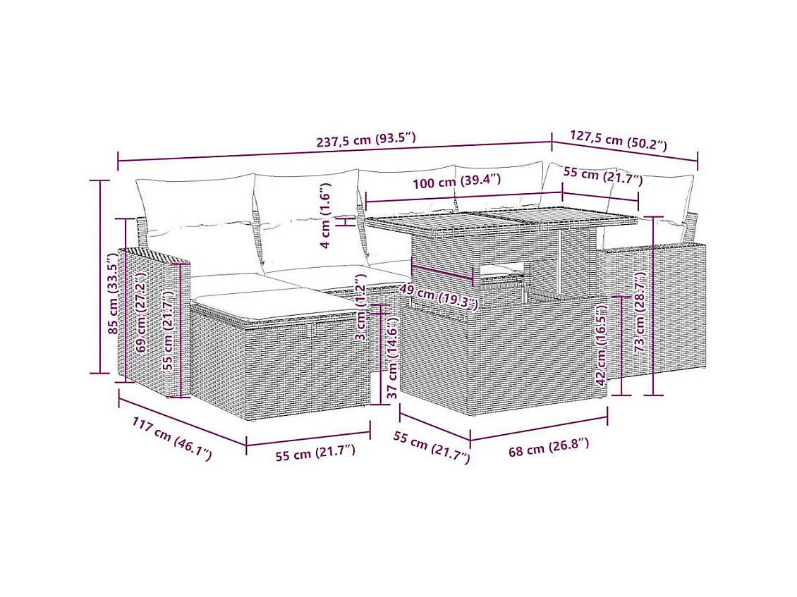 8-tlg. Garten-Sofagarnitur mit Kissen Beige Poly Rattan Akazie