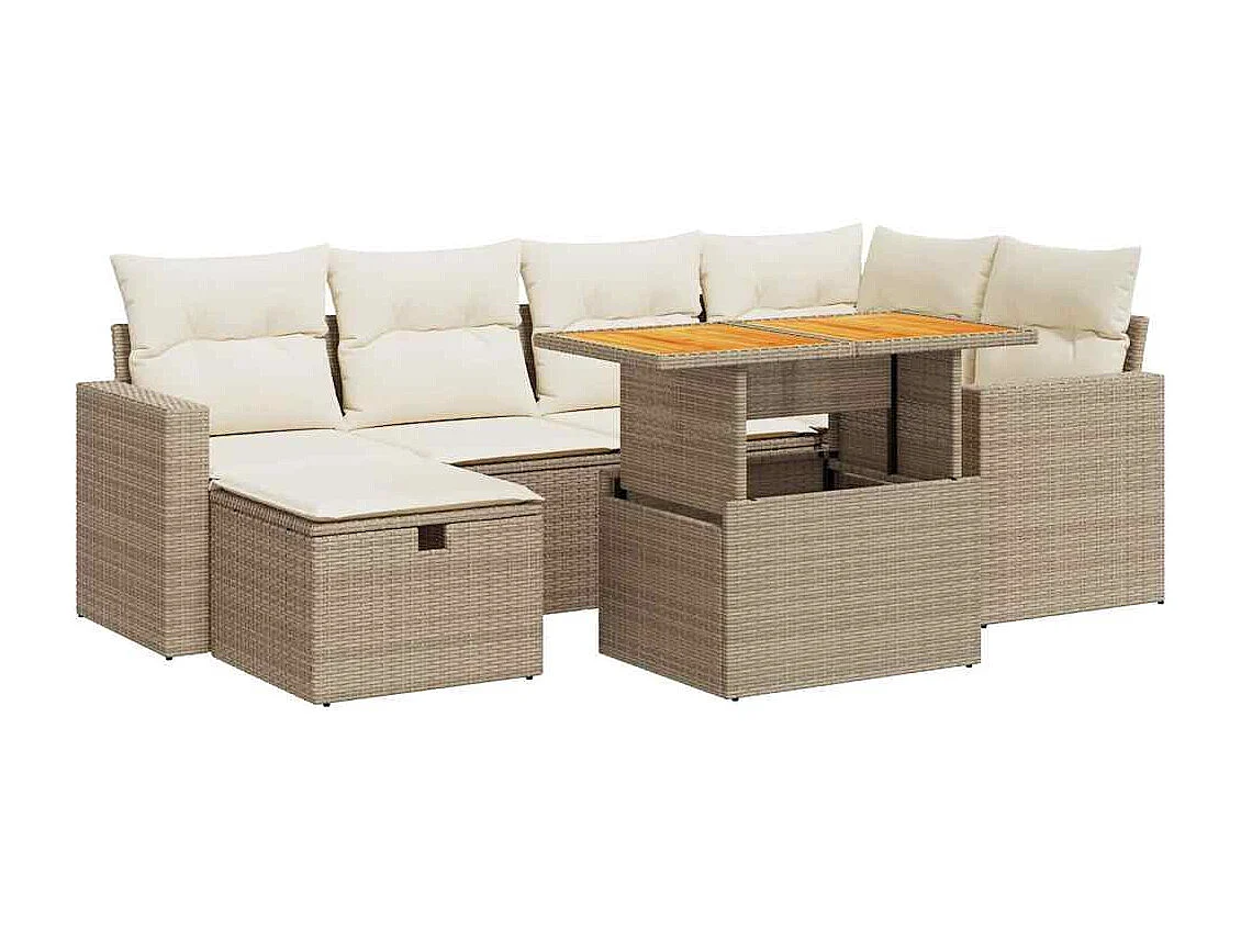 Salon de jardin avec coussins 8 pcs beige résine tressée acacia