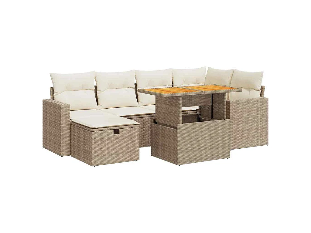 8-tlg. Garten-Sofagarnitur mit Kissen Beige Poly Rattan Akazie