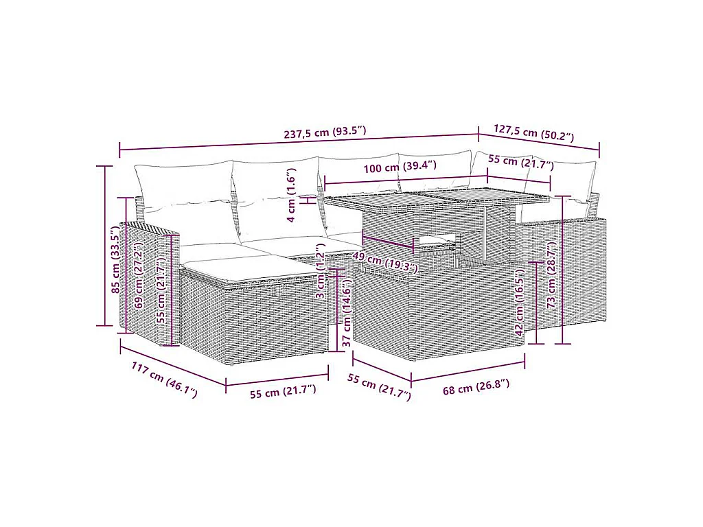 8-tlg. Garten-Sofagarnitur mit Kissen Beige Poly Rattan Akazie