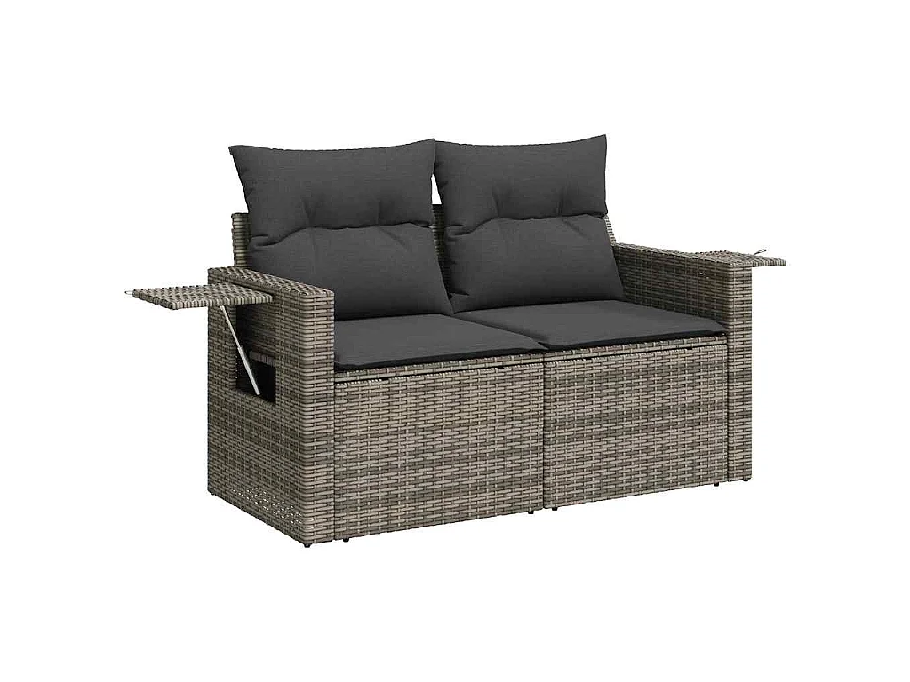 9-tlg. Garten-Sofagarnitur mit Kissen Grau Poly Rattan