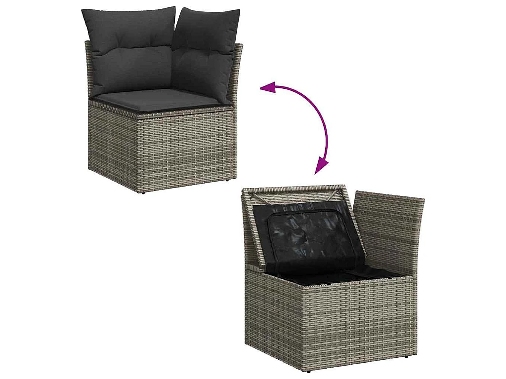 9-tlg. Garten-Sofagarnitur mit Kissen Grau Poly Rattan