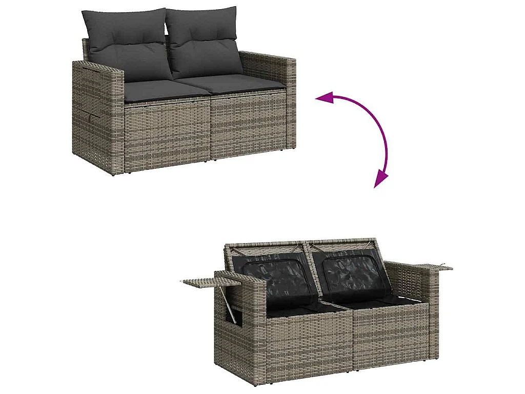 9-tlg. Garten-Sofagarnitur mit Kissen Grau Poly Rattan