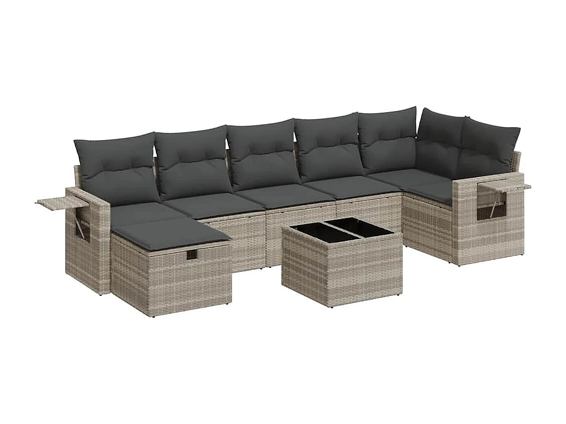 Salon de jardin 8 pcs avec coussins gris clair résine tressée
