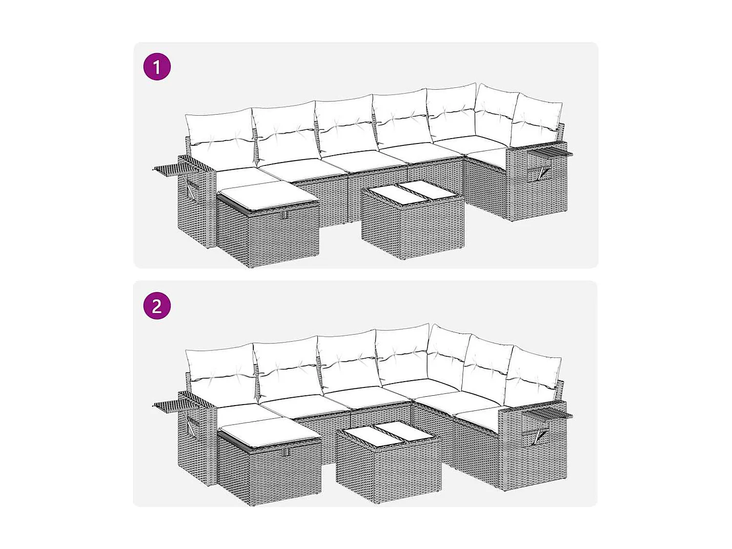 Salon de jardin 8 pcs avec coussins gris clair résine tressée