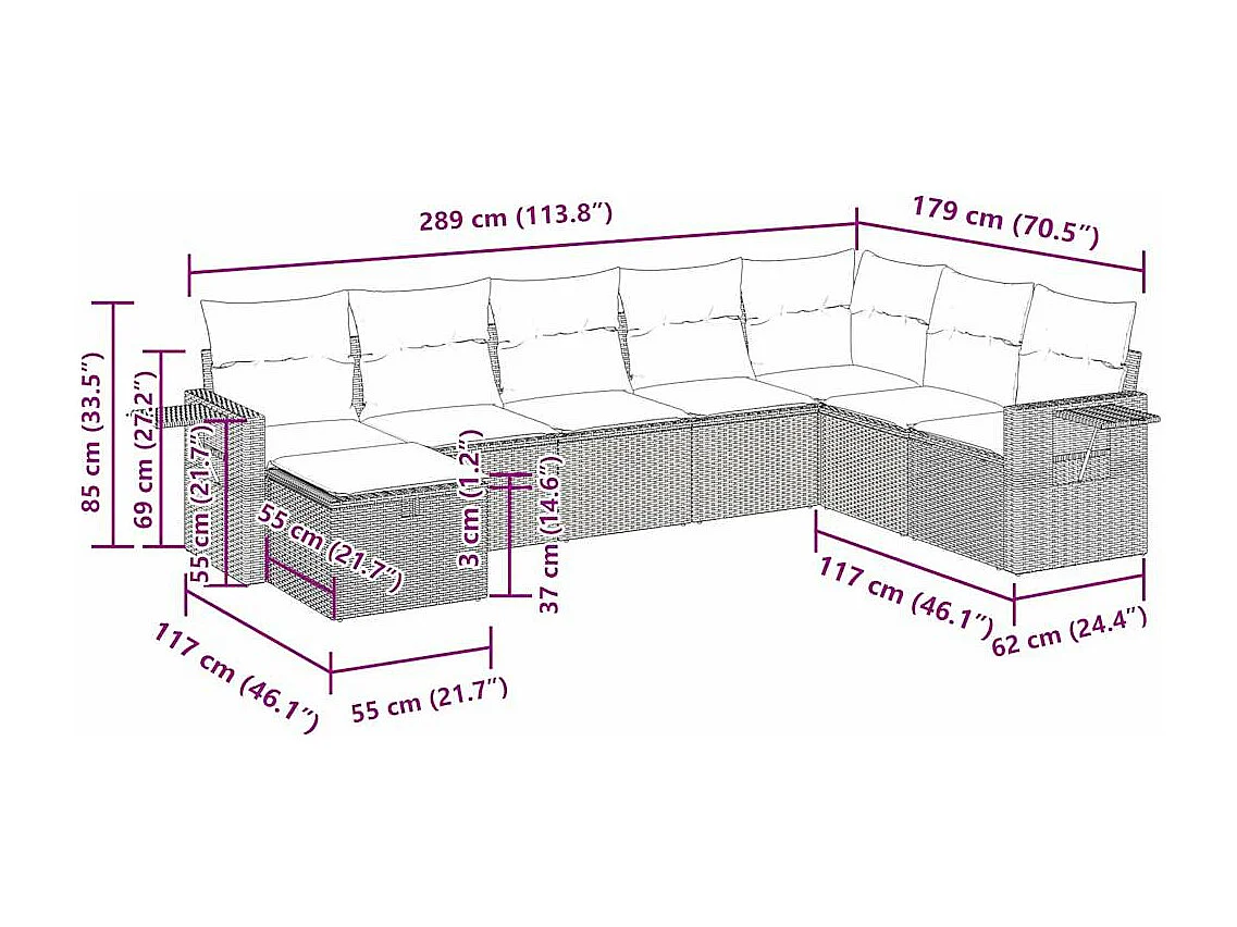 Salon de jardin avec coussins 8 pcs beige résine tressée