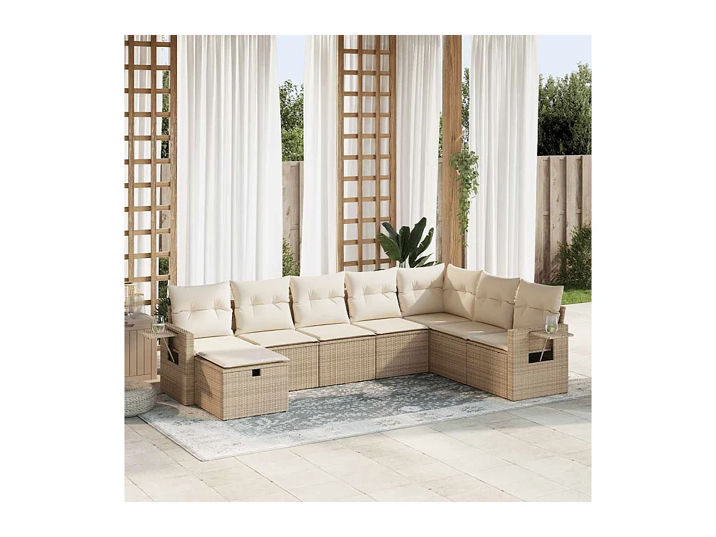 Salon de jardin avec coussins 8 pcs beige résine tressée