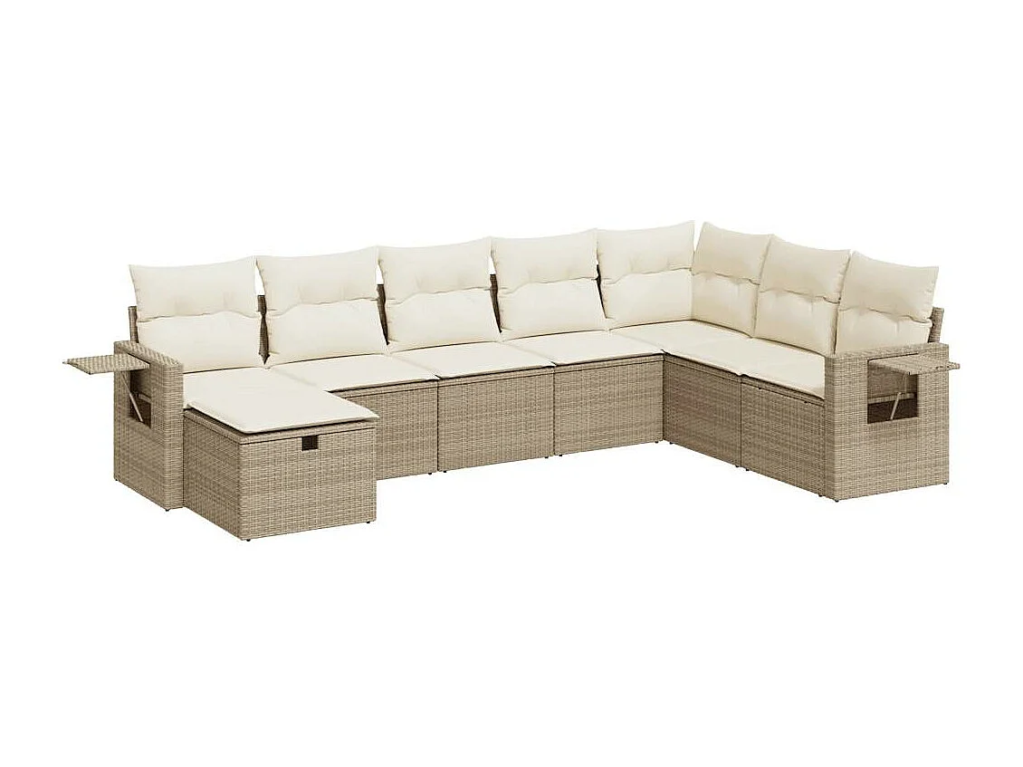 8 pcs conjunto de sofás p/ jardim com almofadões vime PE bege