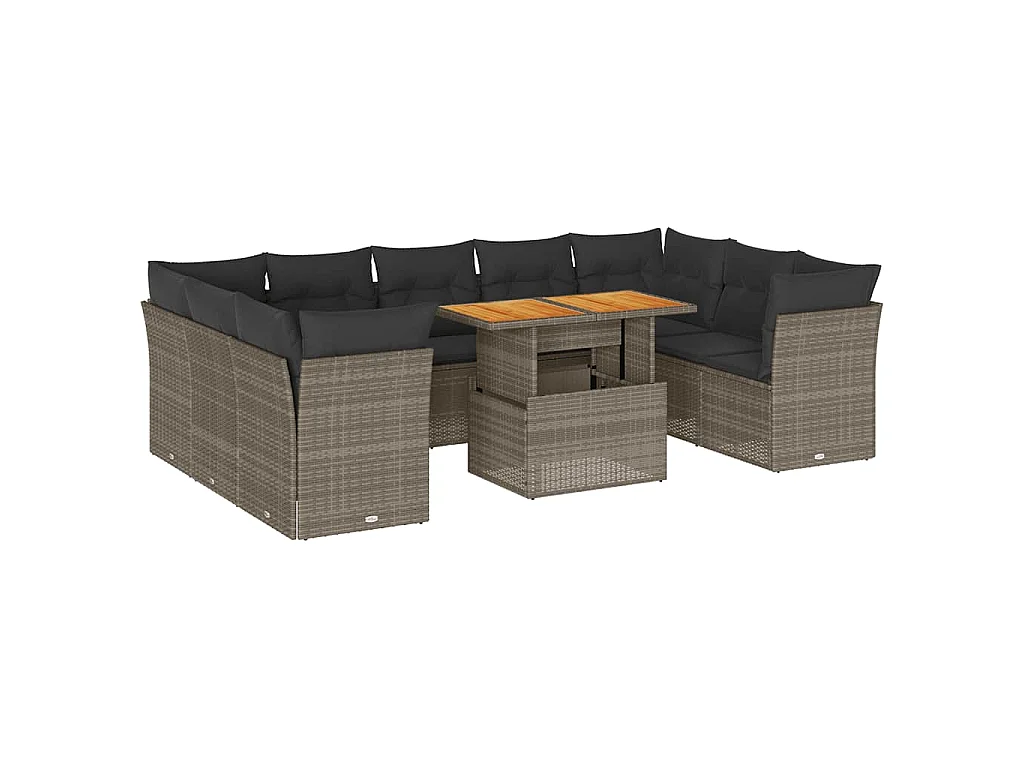 10-delige Loungeset met kussens poly rattan grijs