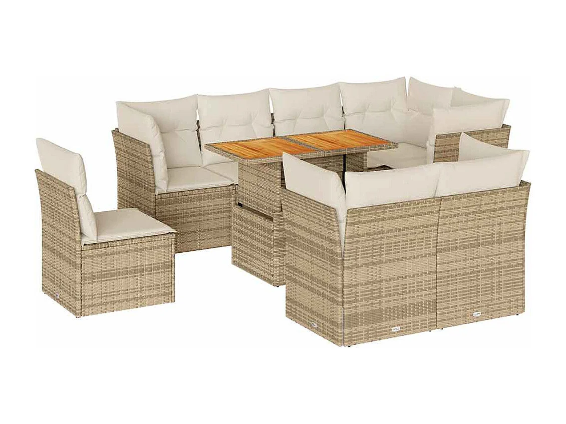 Salon de jardin avec coussins 9 pcs beige résine tressée
