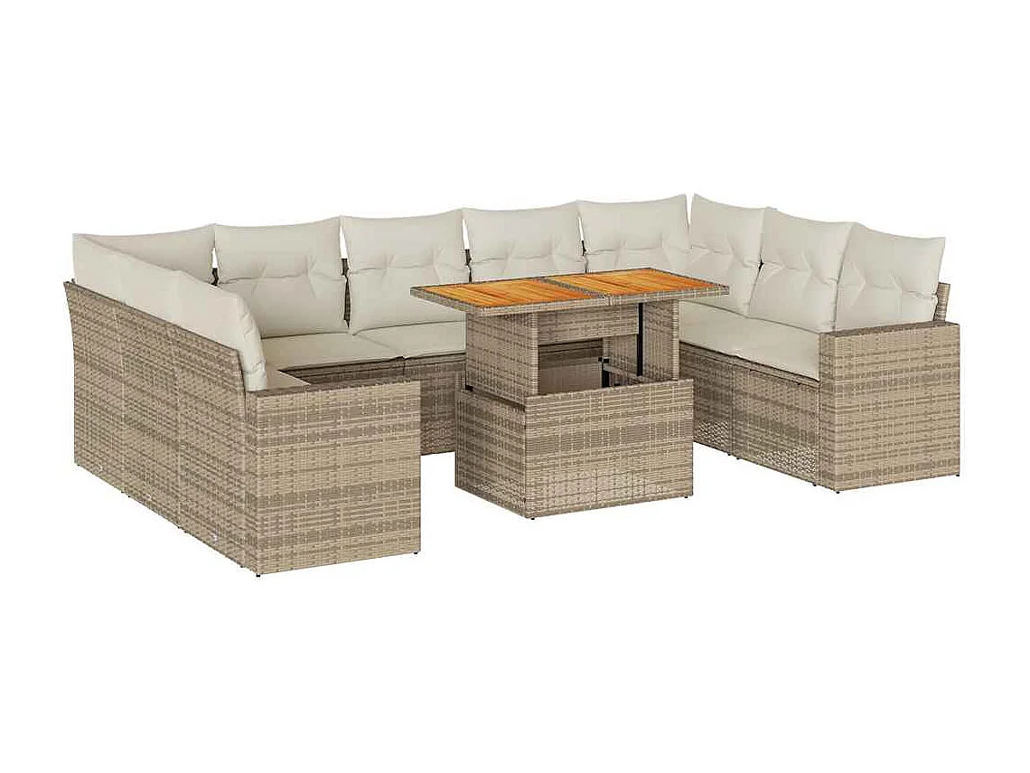 Salon de jardin avec coussins 10 pcs beige résine tressée
