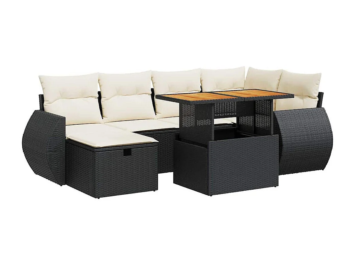 8-tlg. Garten-Sofagarnitur mit Kissen Schwarz Poly Rattan