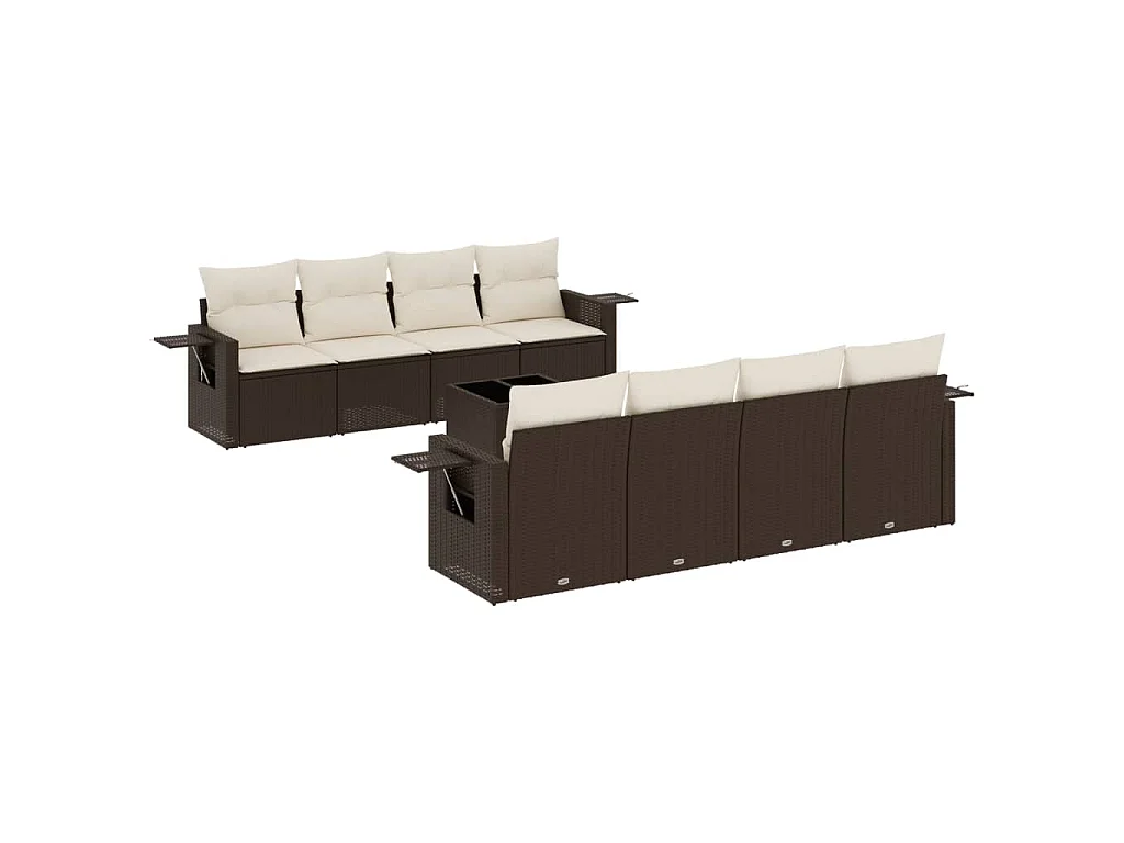 9-tlg. Garten-Sofagarnitur mit Kissen Braun Poly Rattan