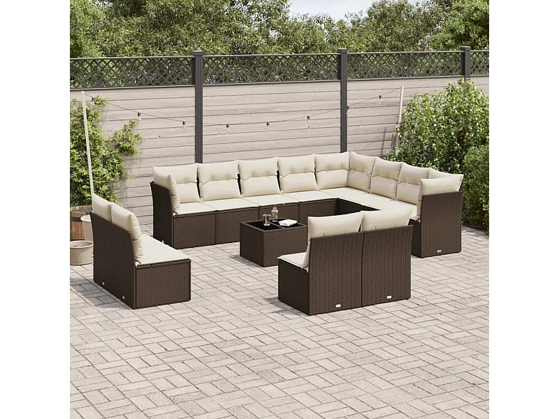 13-tlg. Garten-Sofagarnitur mit Kissen Braun Poly Rattan