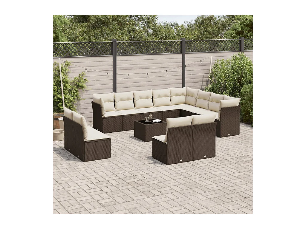 13-delige Loungeset met kussens poly rattan bruin