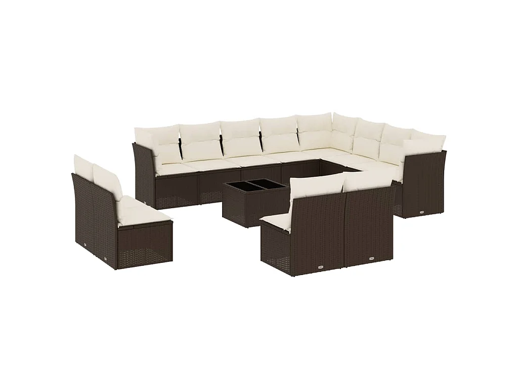 13-delige Loungeset met kussens poly rattan bruin