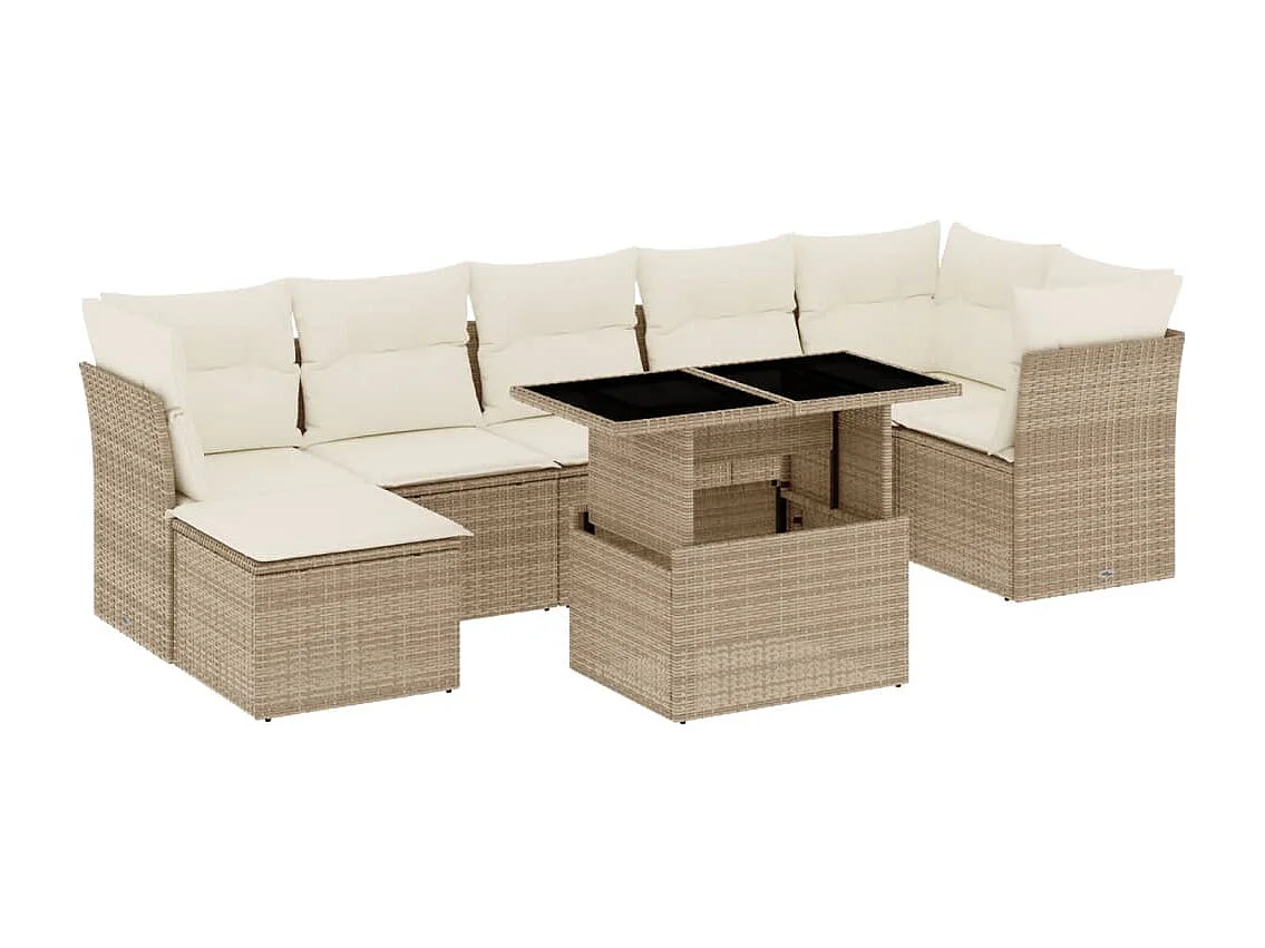 8-delige Loungeset met kussens poly rattan beige