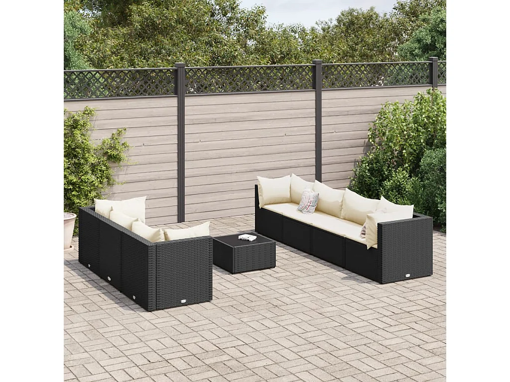 Set Mobili da Giardino con Cuscini 8 pz Nero in Polyrattan
