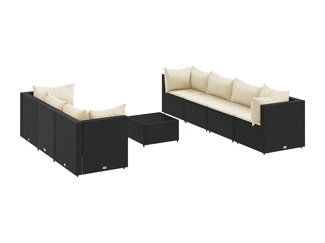 Set Mobili da Giardino con Cuscini 8 pz Nero in Polyrattan