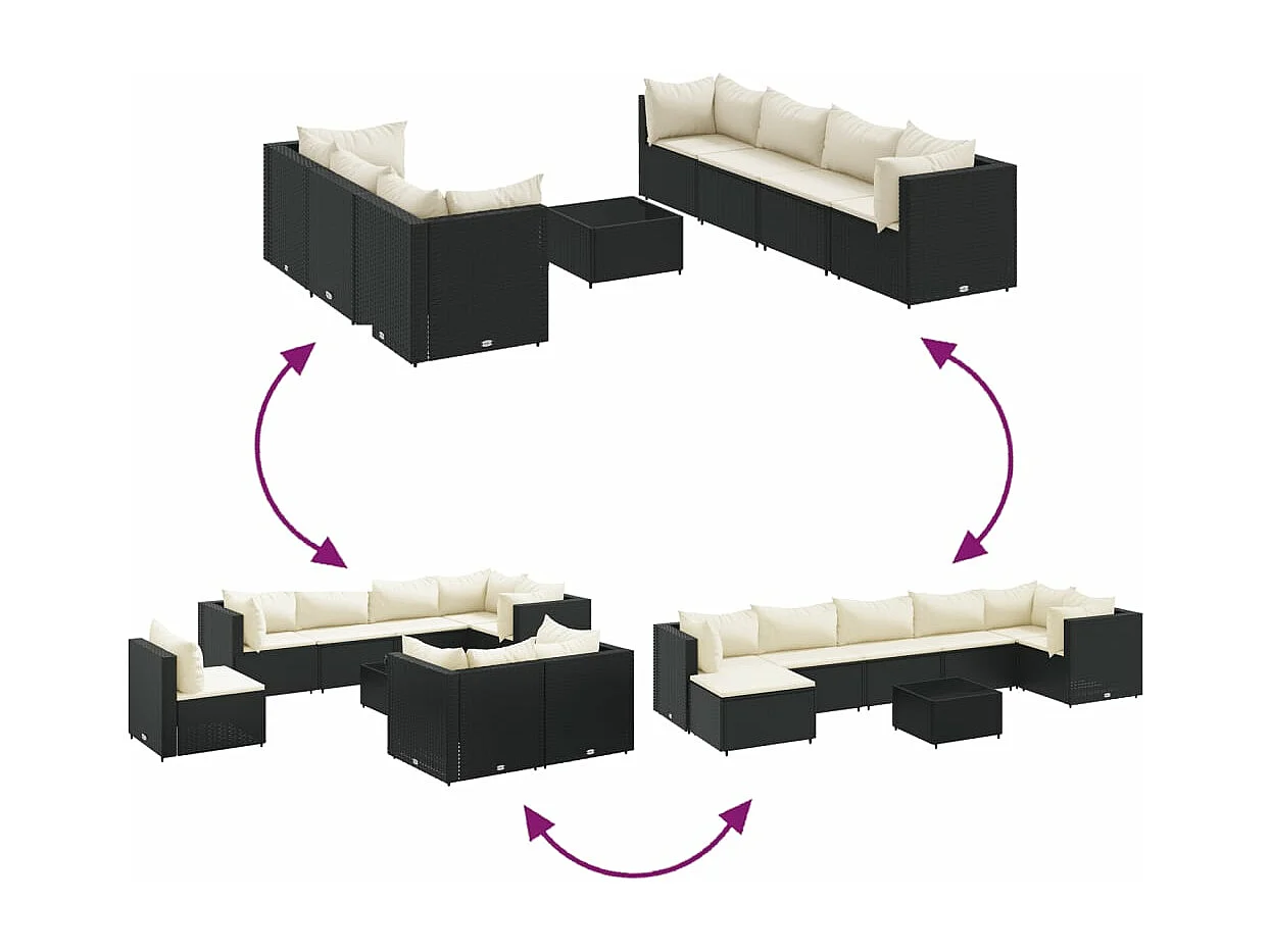 Set Mobili da Giardino con Cuscini 8 pz Nero in Polyrattan