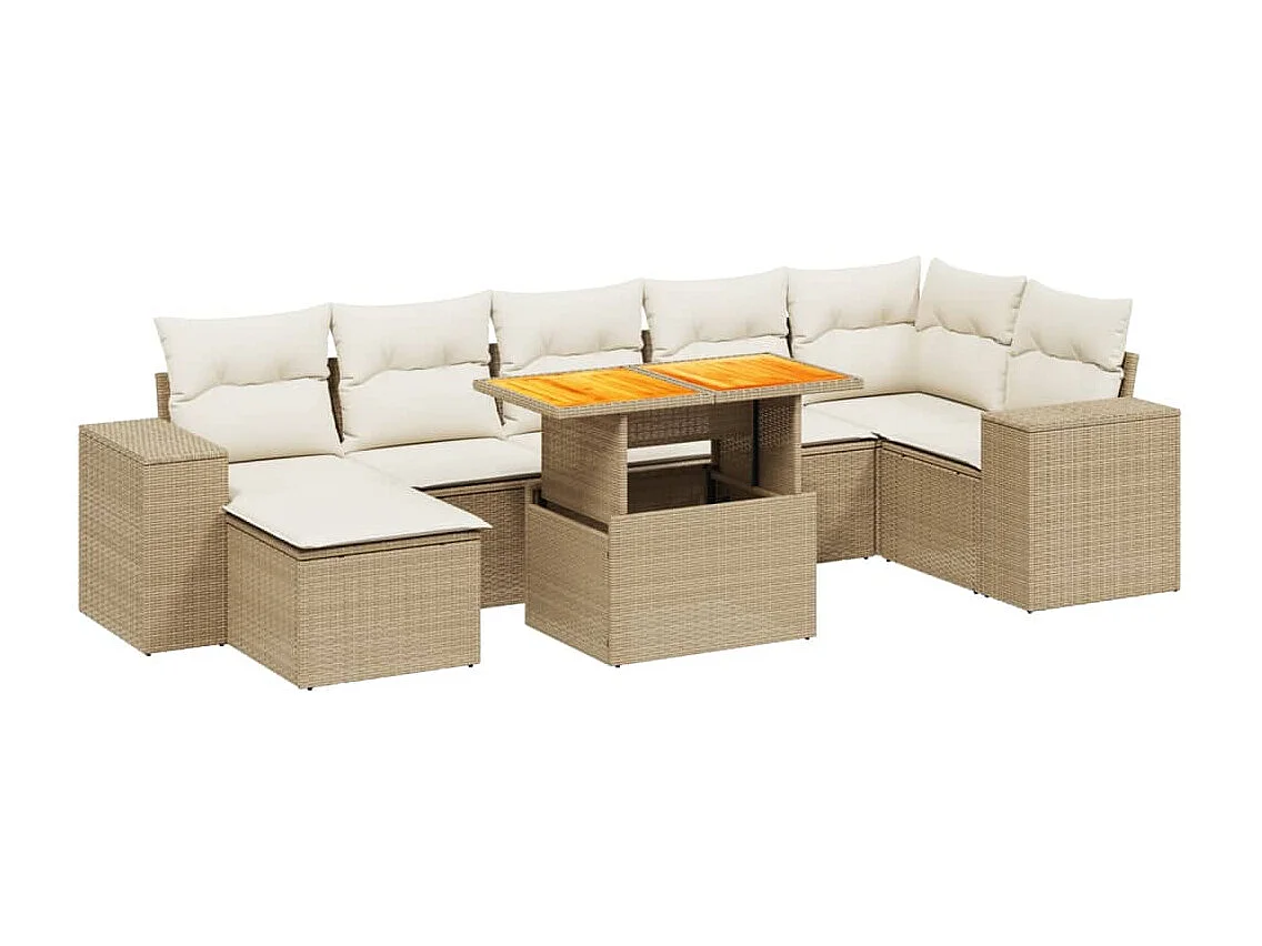 Salon de jardin avec coussins 8 pcs beige résine tressée