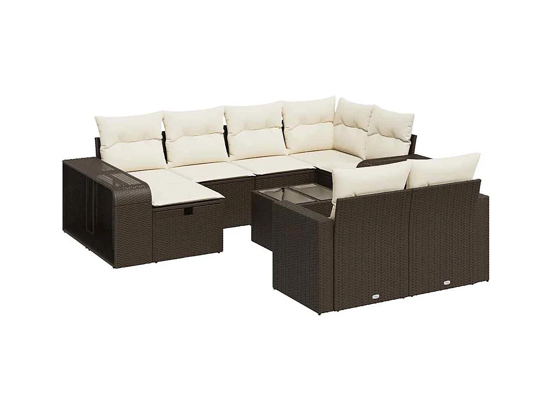11-tlg. Garten-Sofagarnitur mit Kissen Braun Poly Rattan