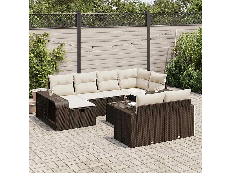 Set de sofás de jardín 11 pzas cojines ratán sintético marrón
