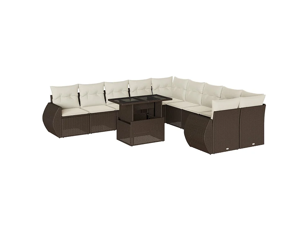 11-delige Loungeset met kussens poly rattan bruin