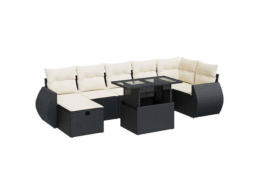 8-tlg. Garten-Sofagarnitur mit Kissen Schwarz Poly Rattan