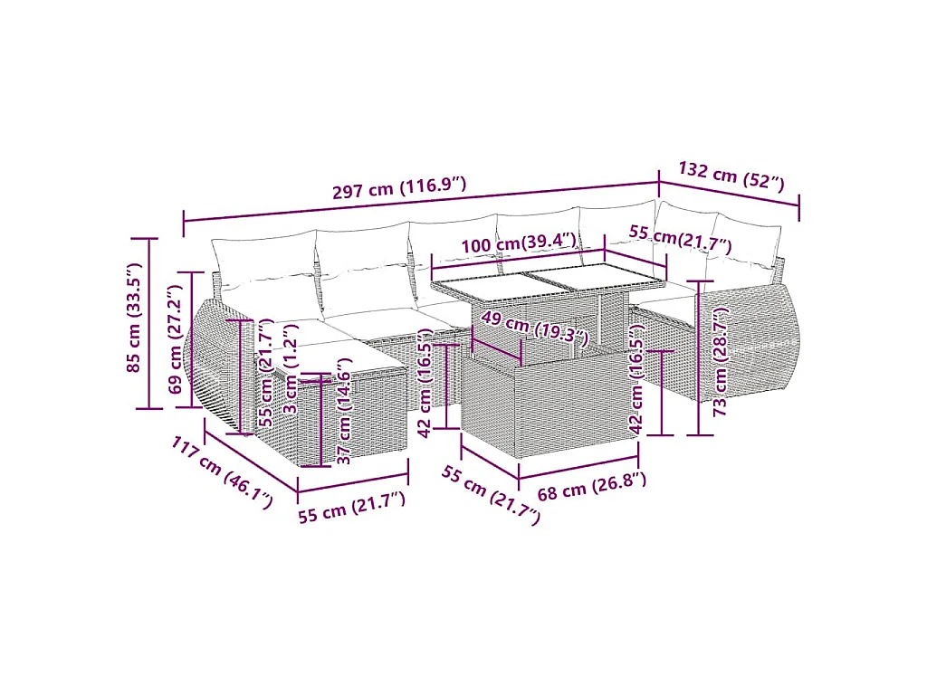 8-tlg. Garten-Sofagarnitur mit Kissen Schwarz Poly Rattan