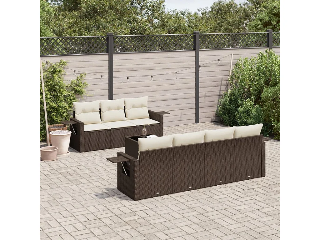 Set sofás de jardín 8 piezas y cojines ratán sintético marrón