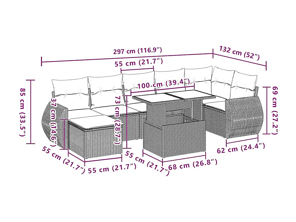 8-tlg. Garten-Sofagarnitur mit Kissen Beige Poly Rattan