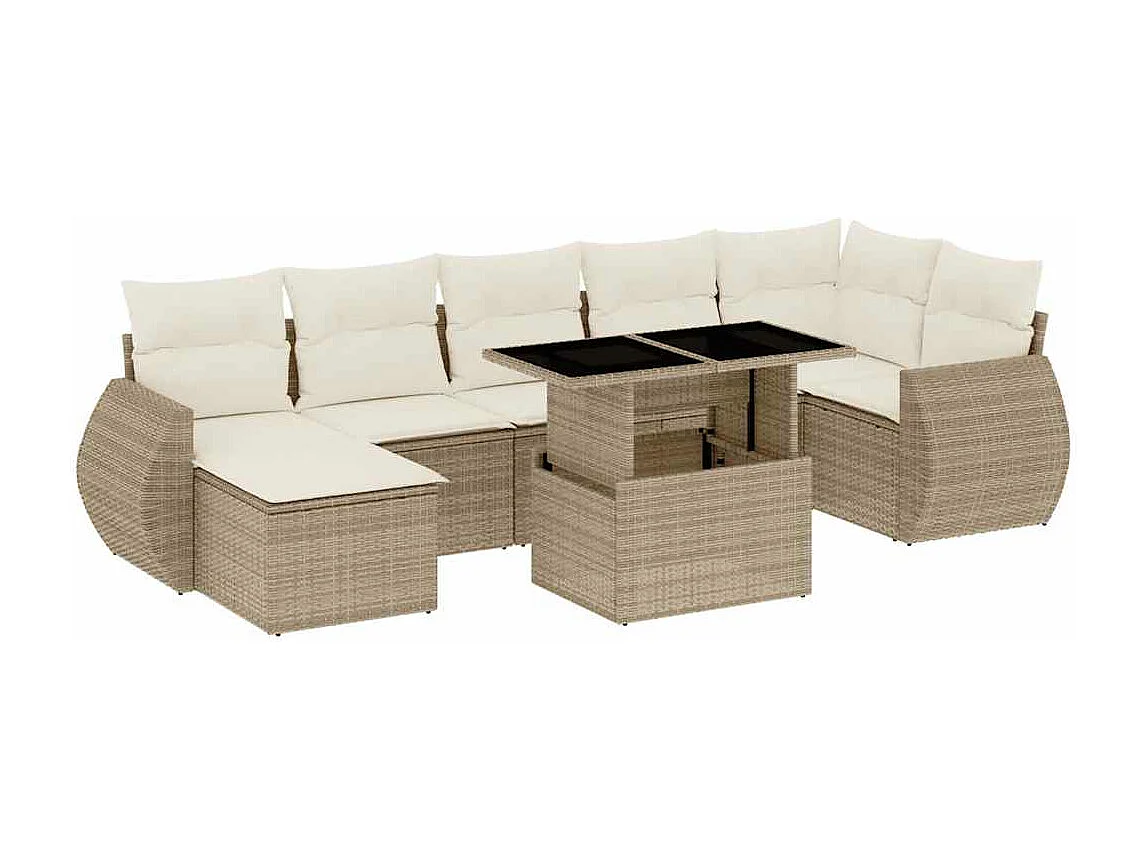 8-tlg. Garten-Sofagarnitur mit Kissen Beige Poly Rattan
