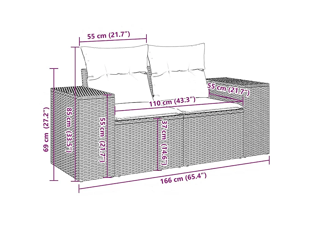 11-delige Loungeset met kussens poly rattan bruin