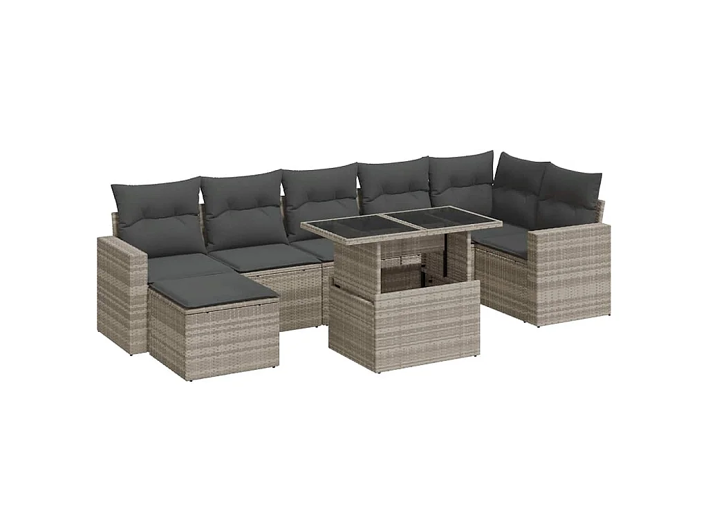 8-delige Loungeset met kussens poly rattan lichtgrijs