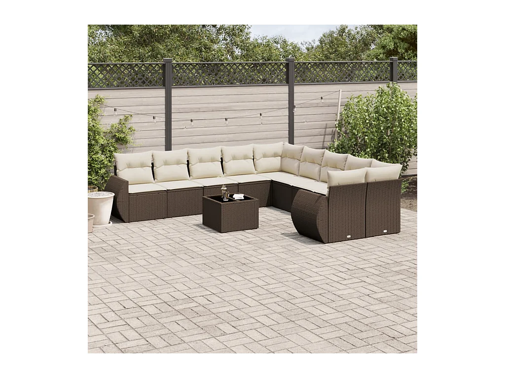 11-tlg. Garten-Sofagarnitur mit Kissen Braun Poly Rattan