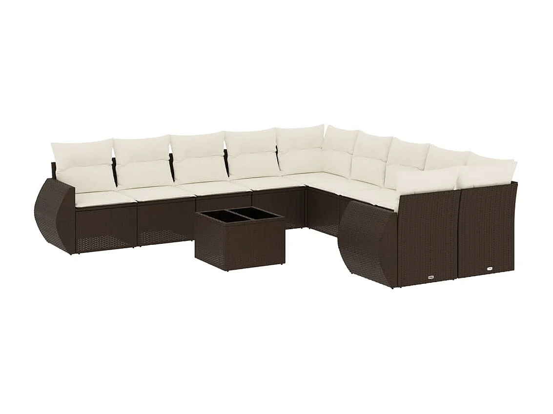 11-delige Loungeset met kussens poly rattan bruin