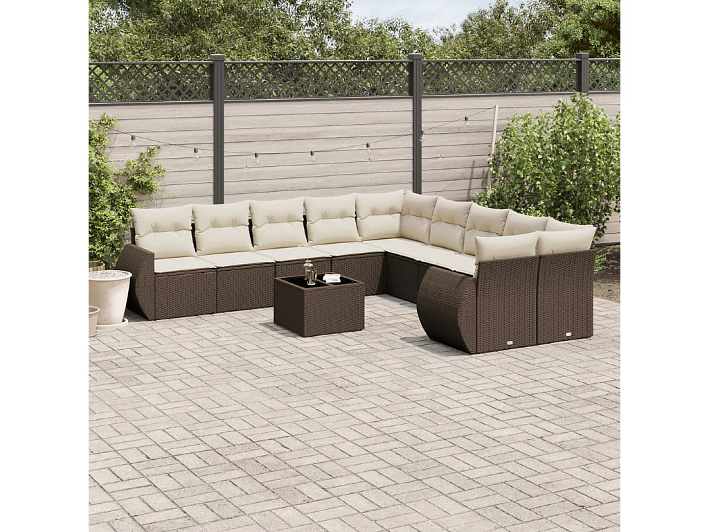 11-delige Loungeset met kussens poly rattan bruin