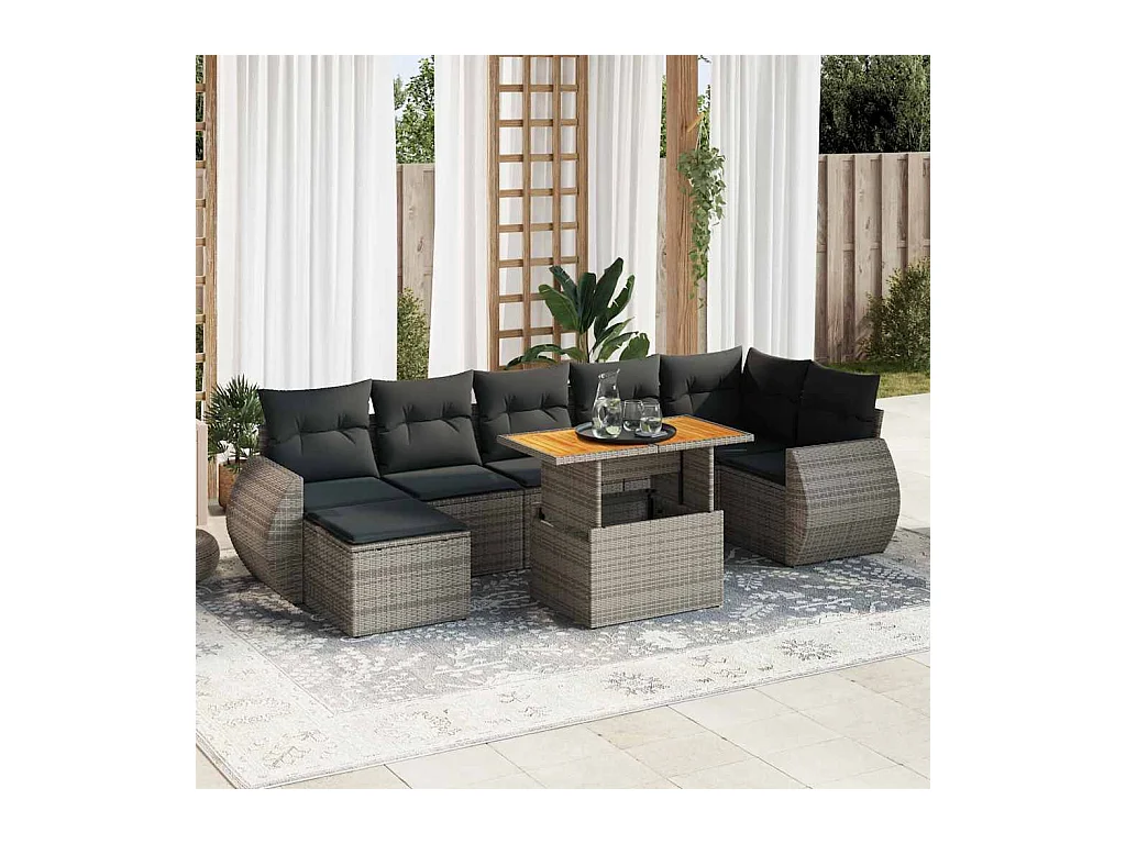 Salon de jardin 8 pcs avec coussins gris résine tressée